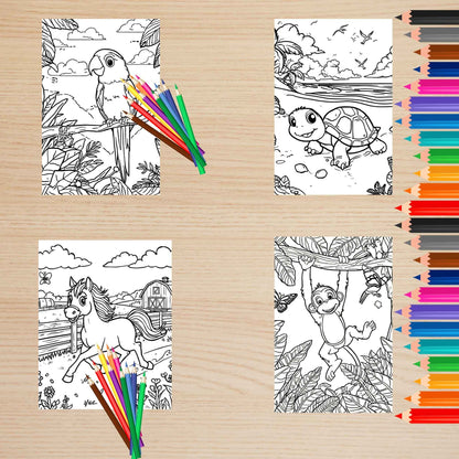 Állatos részletes háttérrel színező gyerekeknek Frontális