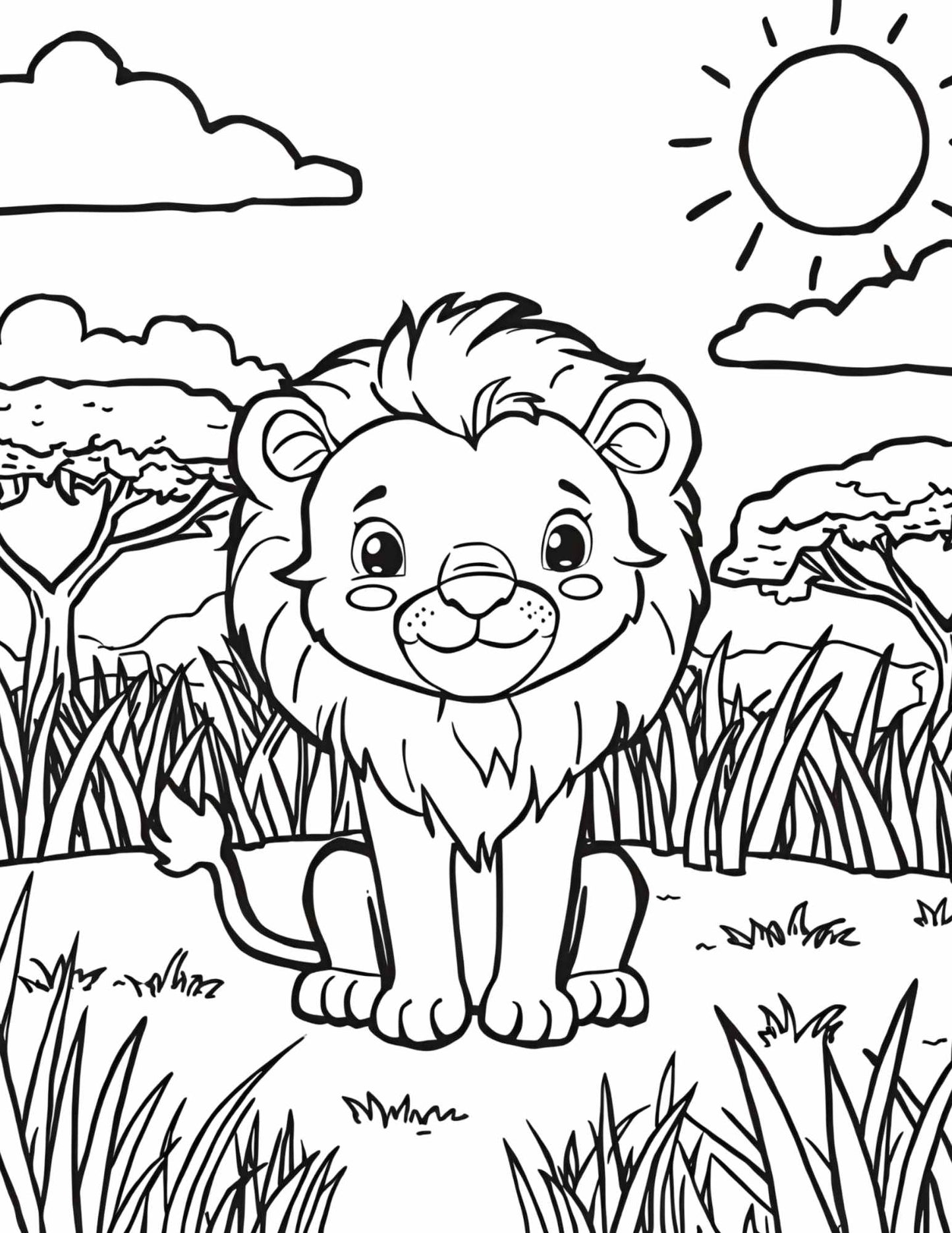 Állatos részletes háttérrel színező gyerekeknek Frontális