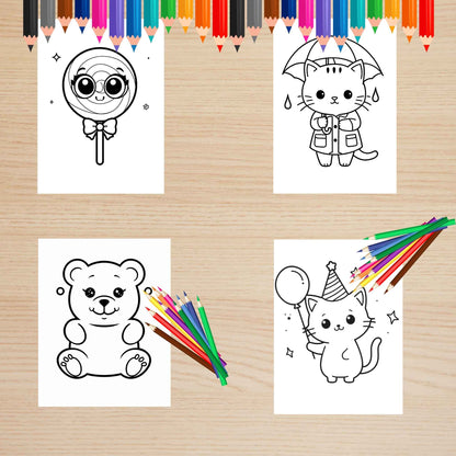 Cuki édességek és cicák színező gyerekeknek Frontális