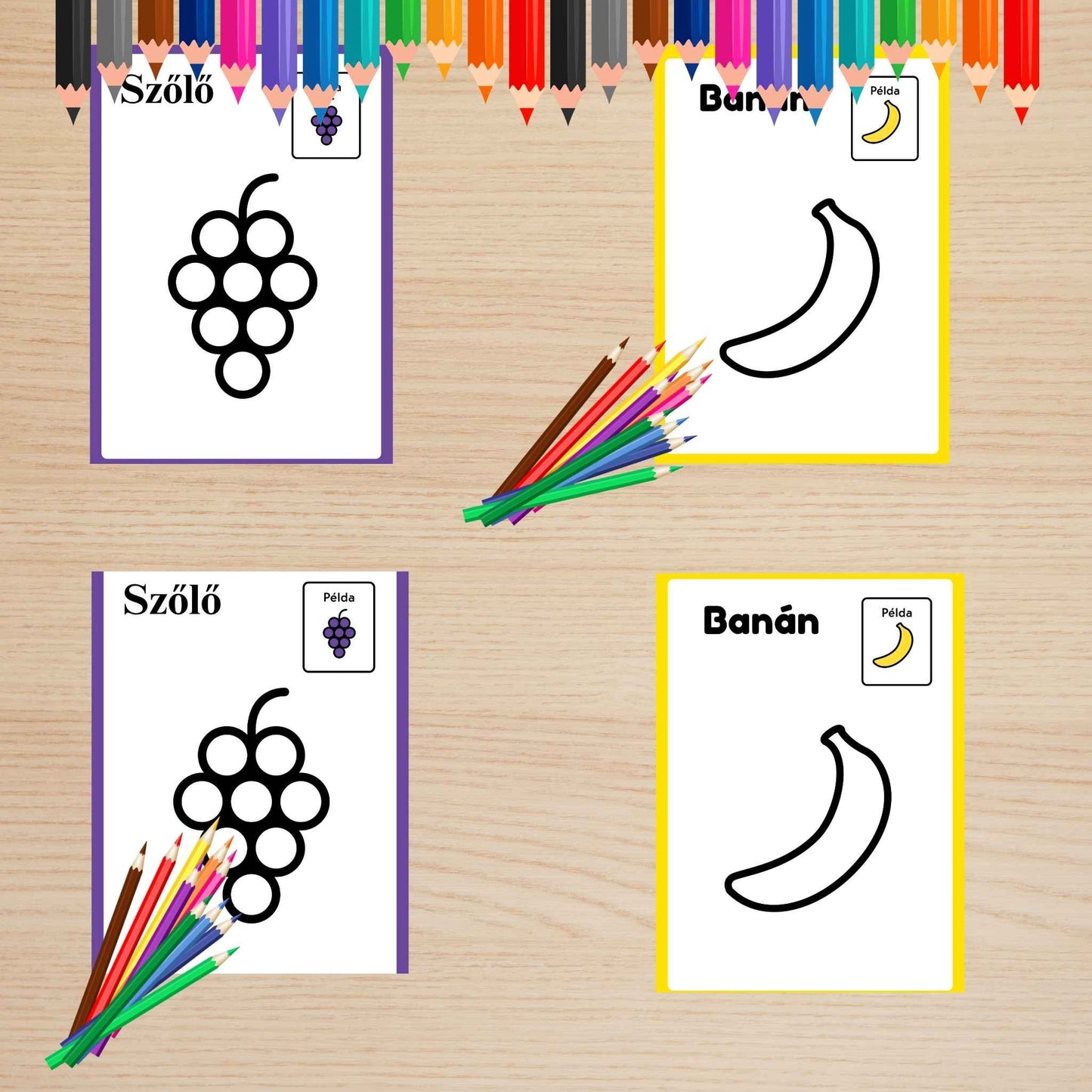 Gyümölcsös színező gyerekeknek Frontális