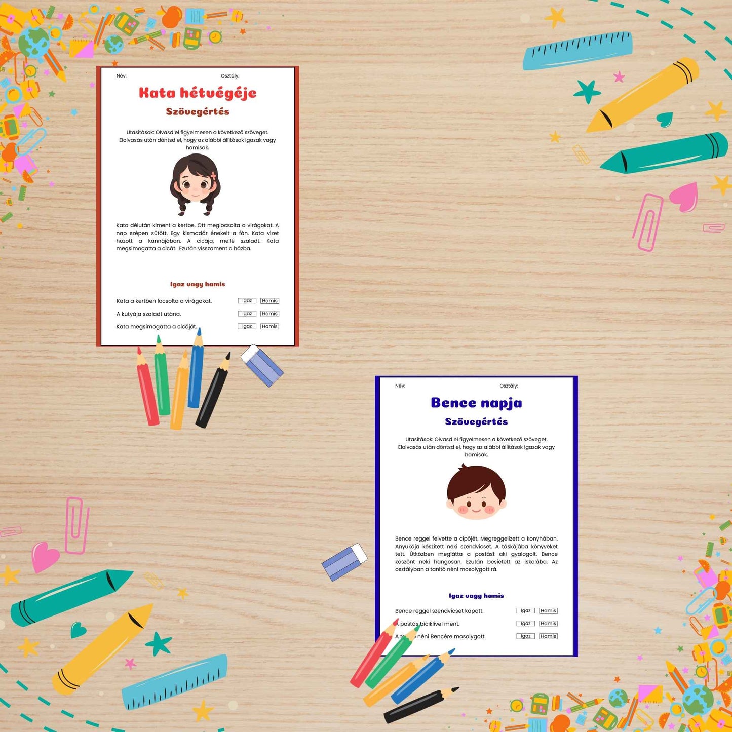 Készülődés az iskolába szövegértés feladatlap 1. osztályosoknak Frontális