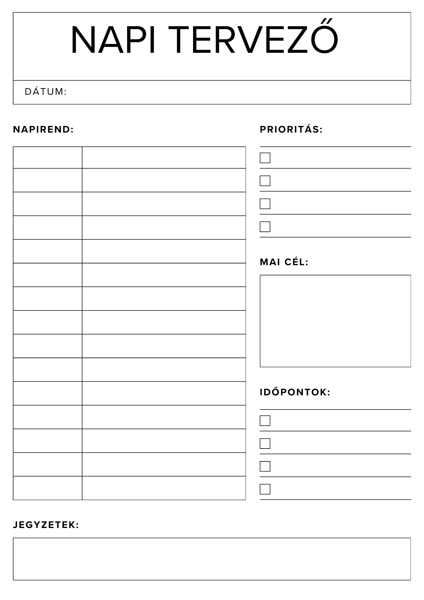 Letisztult napi tervező Frontális