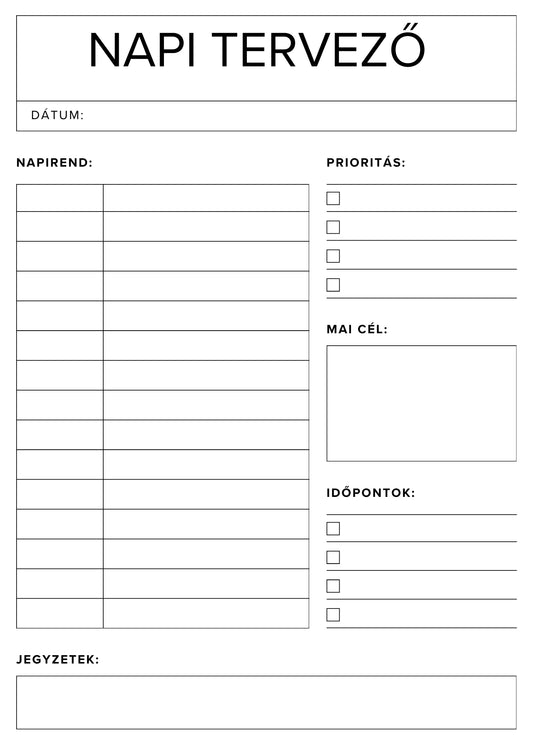 Letisztult napi tervező Frontális