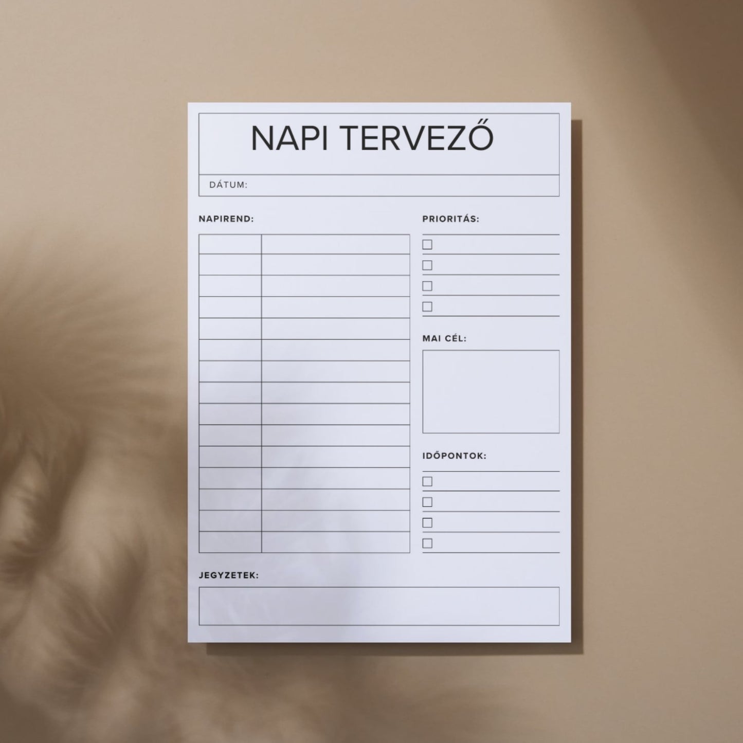 Letisztult napi tervező Frontális