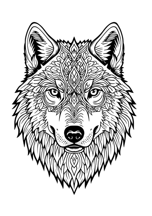 Mandala színező farkas Frontális
