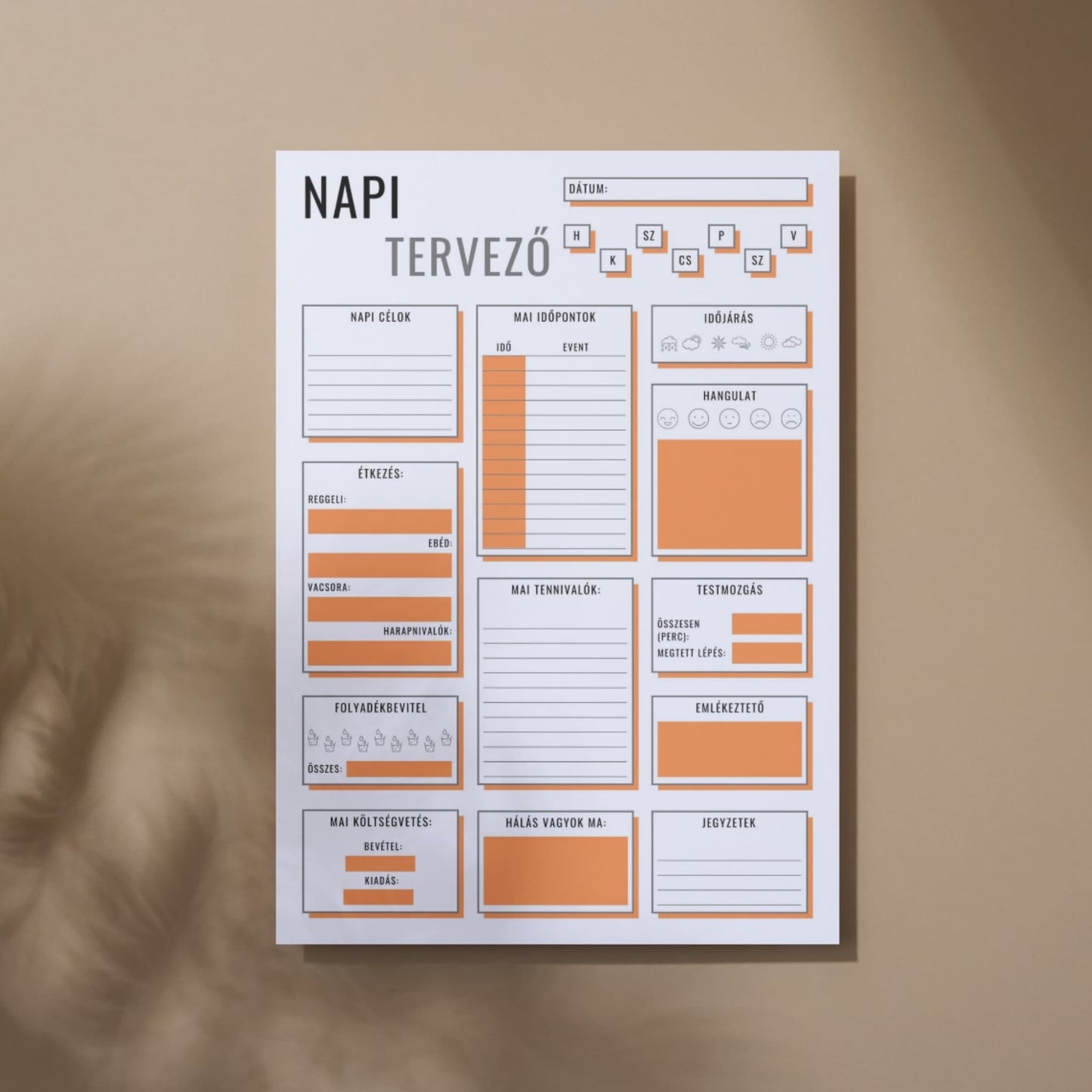 Napi tervező frontális