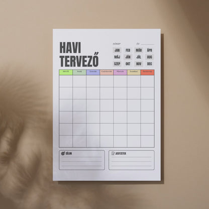 Színes Havi tervező Frontális