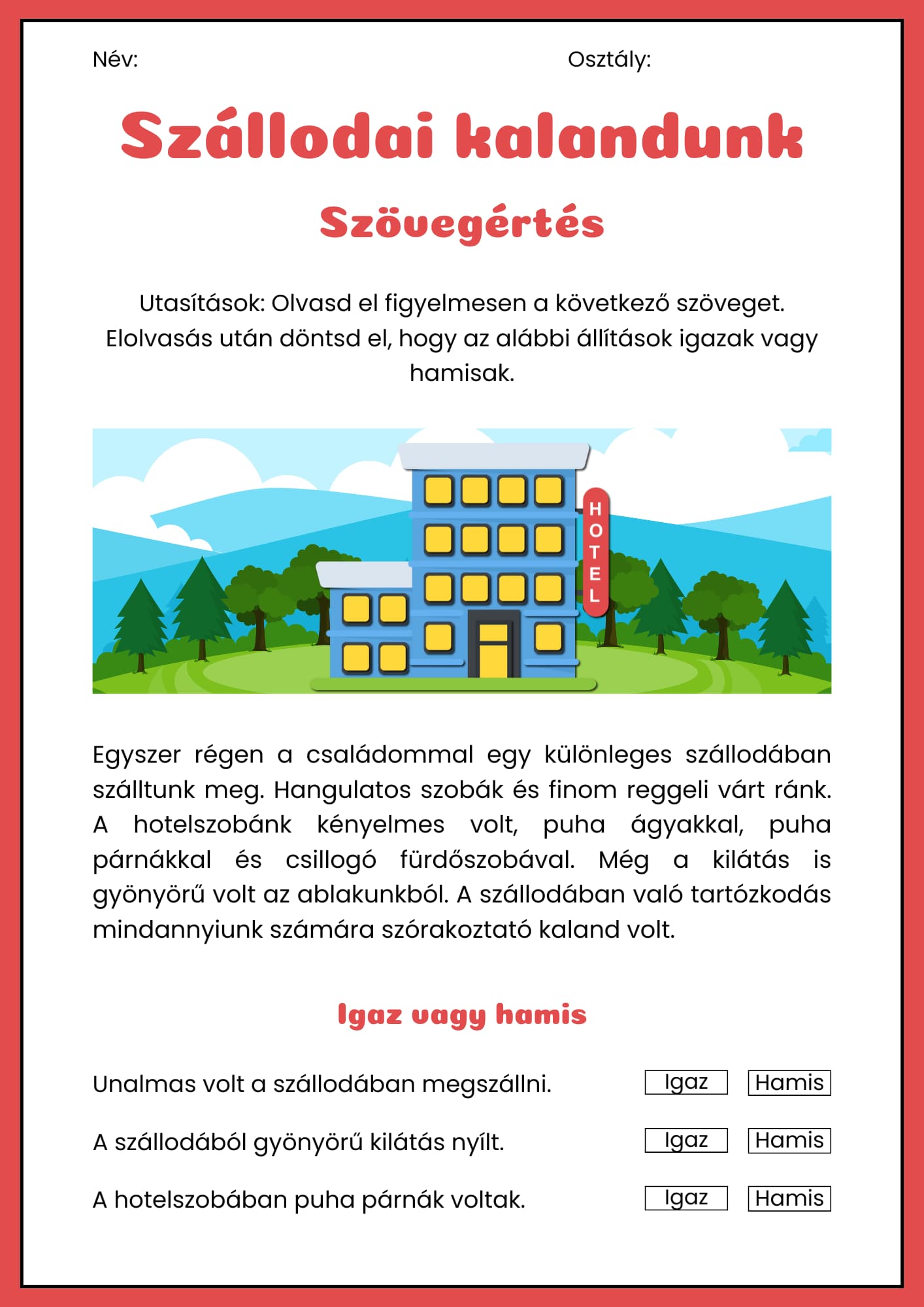 Szövegértés Feladatlap Frontális