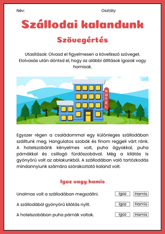 Szövegértés Feladatlap Frontális