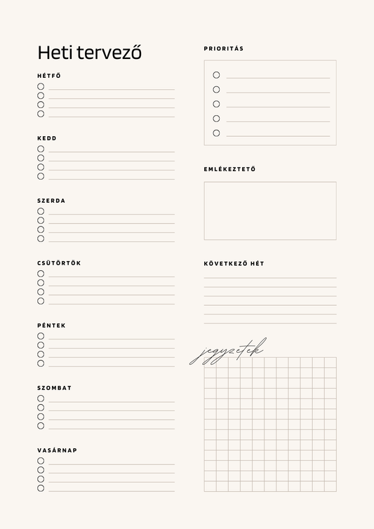 Letisztult heti tervező